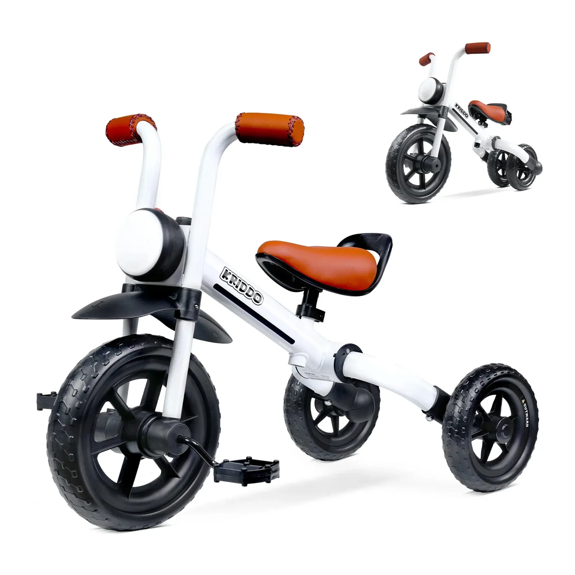 KRIDDO Buzz Rider 2-in-1 Toddler Tricycle & Balance Bike | Motorcycle-Style LED Light Ride-On Bike w/ Adjustable Seat, Foldable Design & Removable Pedals | Perfect for Boys & Girls | Indoor & Outdoor Play, Park & Street Riding, Birthday Gift for Toddlers