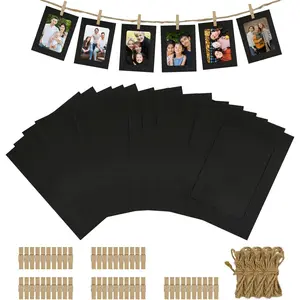 50Pcs 4x6 Paper Picture Frames Bulk Hanging Photo Display Wall Decor with String Hanger Clips Diy Picture Frame Craft Birthday Photo Banner for Photos
