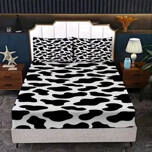 Cow Print Bedding Set 3 Piece (fitted Sheet + 2 Pillowcases), Soft Breathable, Ideal for Living Room Bedroom Study Party Decor, Bed Sheet Sets