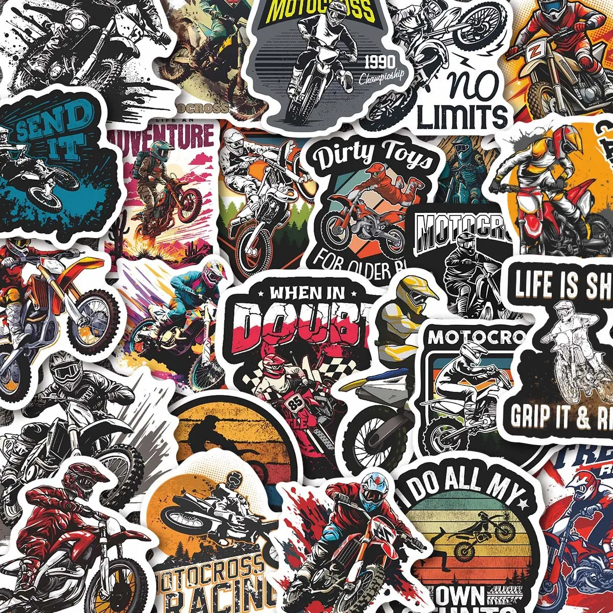 55Pcs Motocross Dirt Bike Stickers Pack, Decal Set, Waterproof Extreme Motocross Racing & Off-Road Motorcycle Vinyl Decals for Laptop, Water Bottle, Skateboard & Journal, Motocross Fan Gift