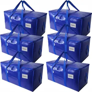 24 Gallon Extra Large Heavy Duty Foldable Moving Bags with Strong Zipper Comfortable Handles Tag Pocket Durable Clothes Storage Blue Water Proof Organiser for College Supplies Outdoor Camping Travel