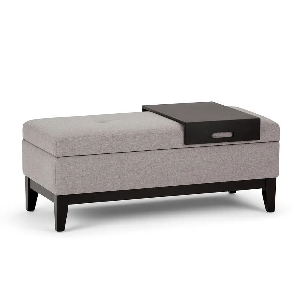 Oregon Tufted Upholstered Storage Ottoman Bench with Tray, Linen-Upholstered, Tufting Design, Living Room Furniture Decor Piece, Tufted Upholstered Ottoman