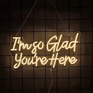 I'm So Glad You're Here  Neon Light Sign Bedroom Classroom Club Kids Room Wall Sign Decor Welcome Banner Teacher Christmas