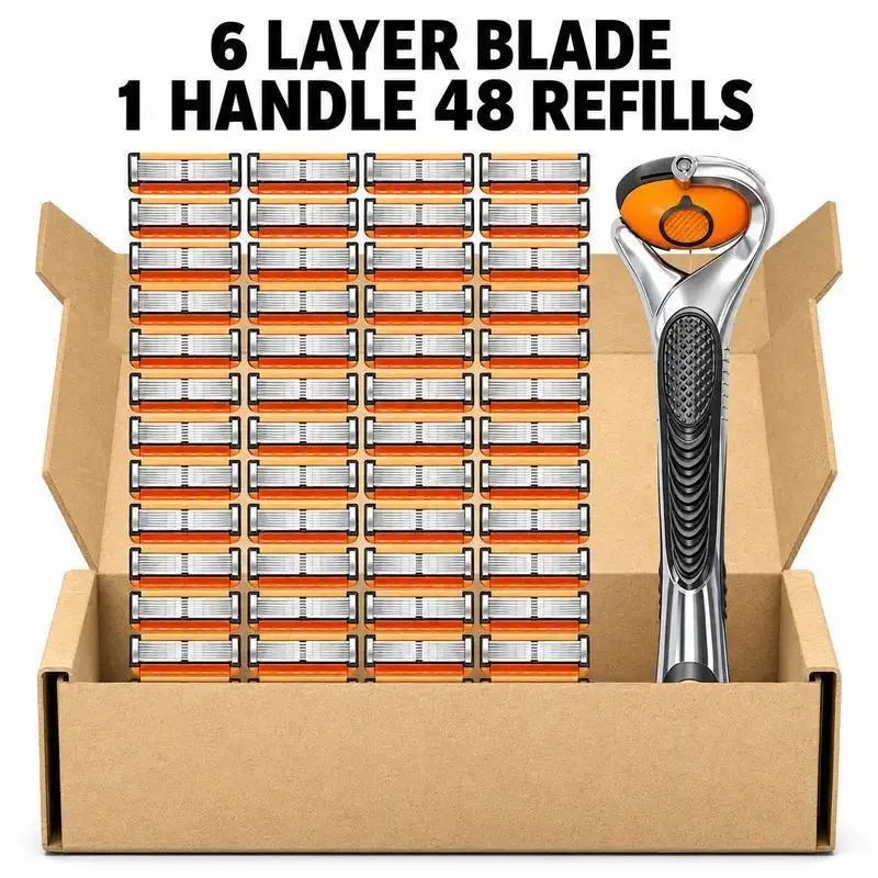 Men's Shave Set with Handle, 24/48+1 PCS Razor Blade Replacement Kit, Manual Shaver with Sharp Replaceable Blades, Ergonomic Grip and Easy Swap Design for Daily Grooming, Travel & Back to School