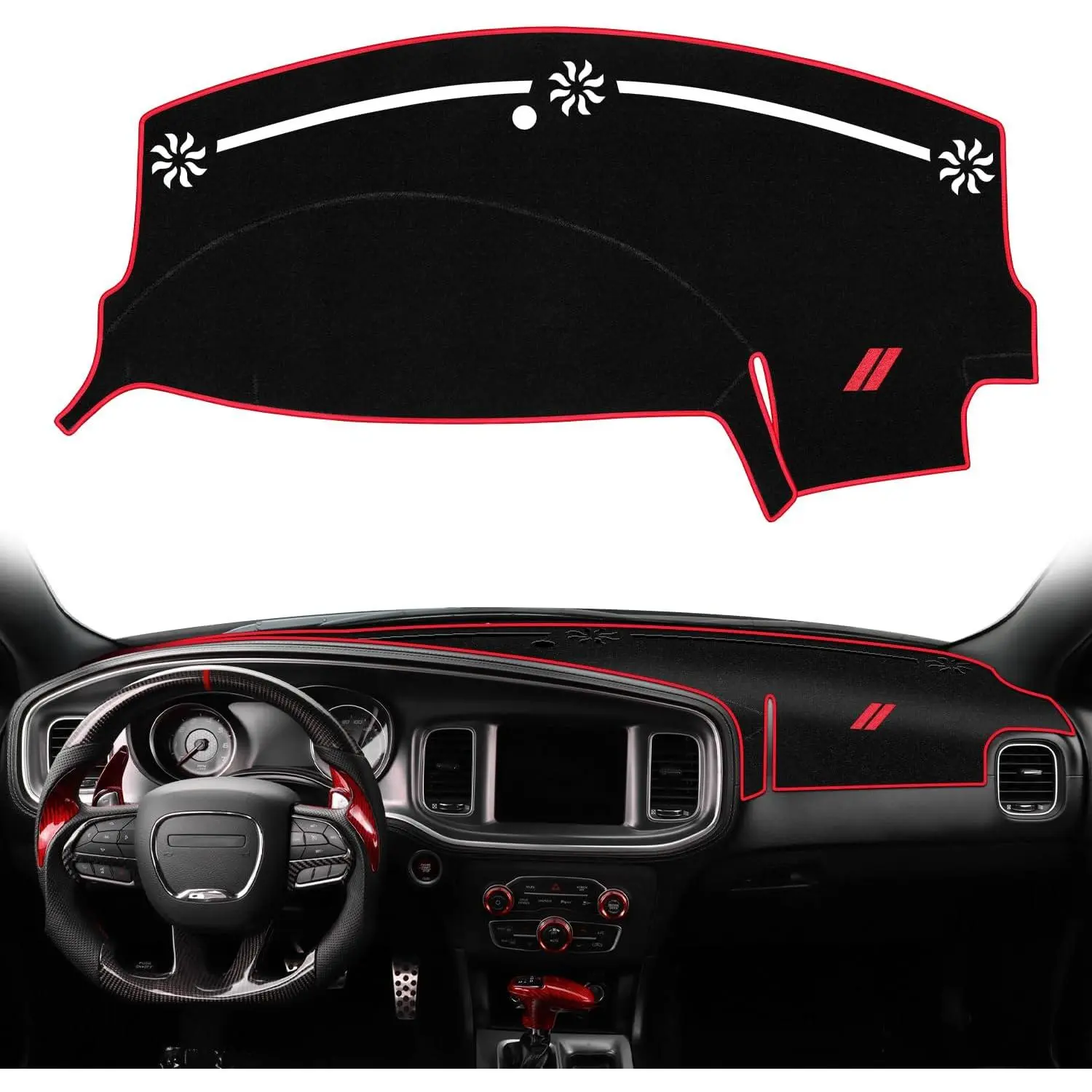 Dodge Charger 2011-2023 Dashboard Cover Mat, Anti Slip Pad for Car Dashboard, Car Accessories Interior, Auto Accessories, No-Glare UV Protector Sunshade (Red)