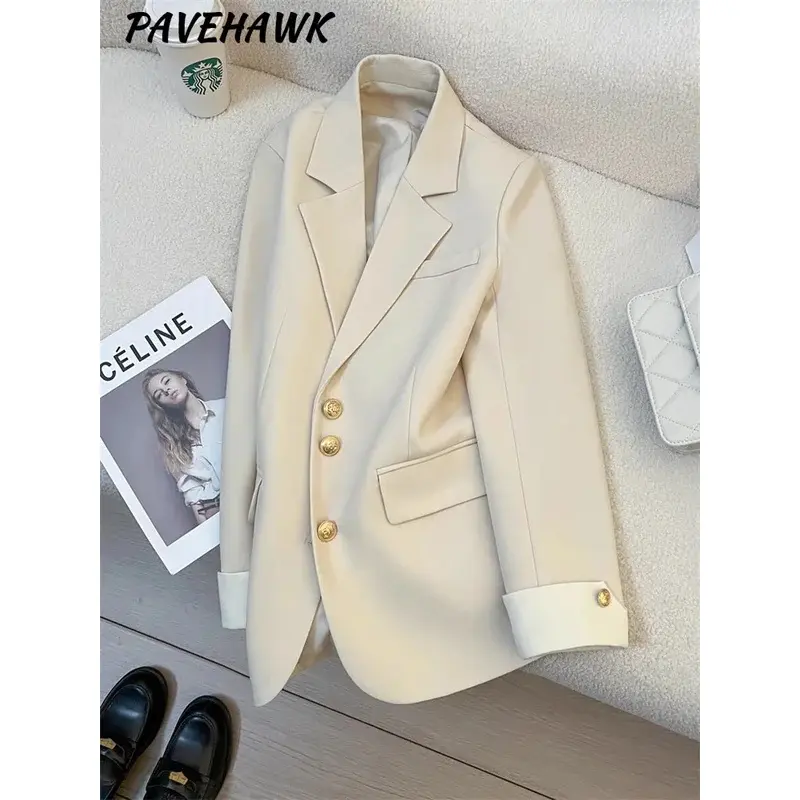 Women Long Sleeve Office Lady Blazers Autumn Winter Solid Casual Single Breasted Chic Notched Blazer Ladies Jackets Clothes