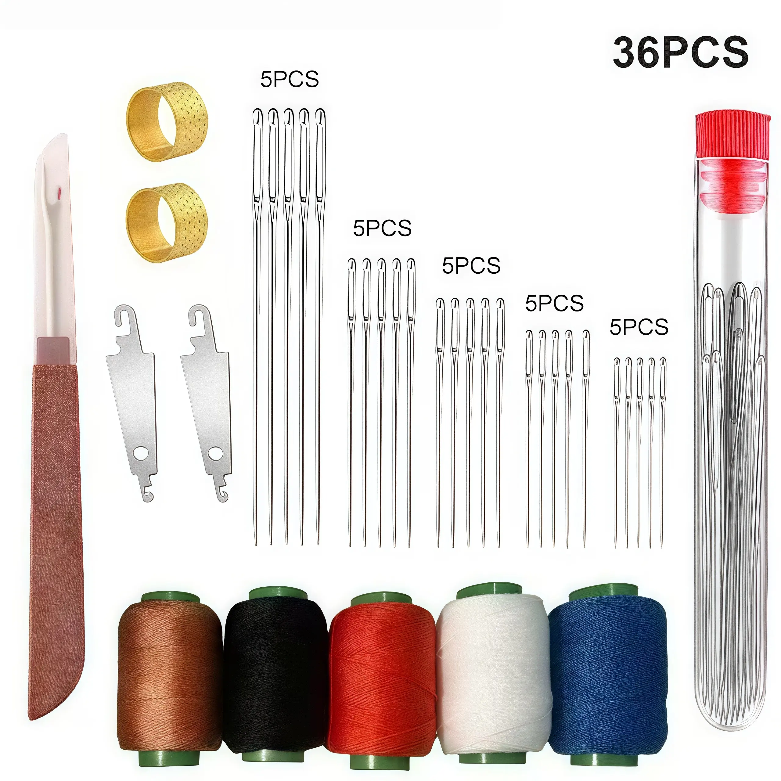 36 PCS Large Eye Steel Needles Set - Long & Thin Handmade Quilting & Sewing Needles Kit,Portable Needles Thread Hand Repair Tools Sewing for DIY Embroidery Mending Sewing Projects