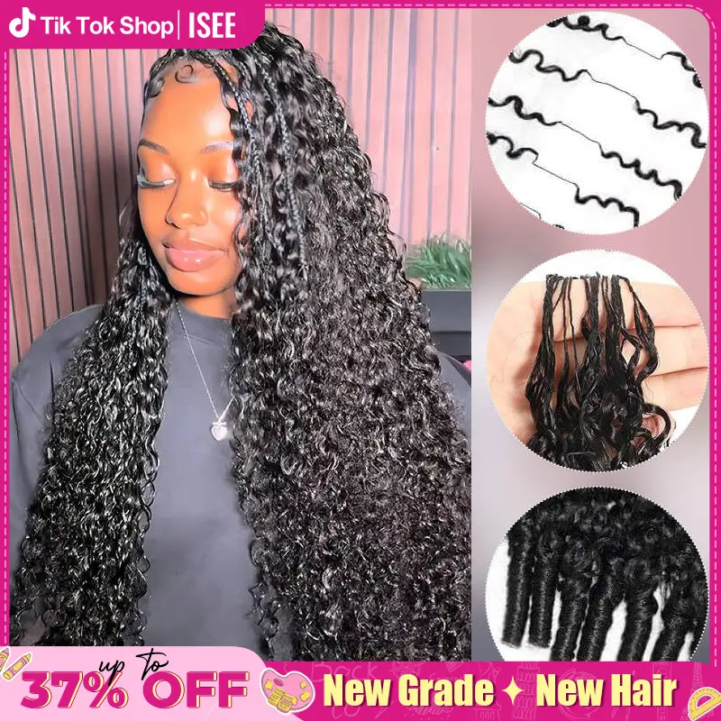 ISEE HAIR Crochet Human Hair Natural Black & Highlight Burmese Curly Designed for Miracle Knots Pre Separated 50g/Pack Knotless Boho Braids Vacation Hair Plush Texture Time Saving Wear Summer Braids #TikTokShopBackToSchool #SohoChic