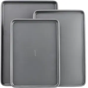 Everyday Nonstick Carbon Steel Baking Sheet Set, 3 Pack – Small 13” x 9”, Medium 15” x 10”, Large 17” x 11” – Carbon Steel Cooking Pans, Cookie Sheet Bakeware Set