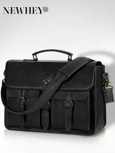 Men's Messenger Bag, 15.6 & 18 Inch Vintage Leather Laptop Briefcase, Large Waterproof Satchel, Computer Shoulder Bag for Office, Travel, College