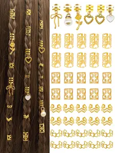 46pcs DIY Heart-Shaped Hair Ring Accessories, Adjustable Fashion Simple Dreadlocks Beads, Summer Suitable for Women Dating Valentines
