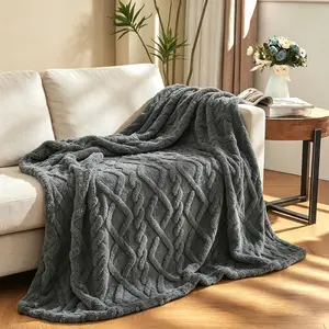 RoseKind -Baby Size Gray (30''*40'')-Cable Knit Fuzzy Throw Blanket, Soft Plush Cozy Flannel Blanket for Couch Bed Sofa.