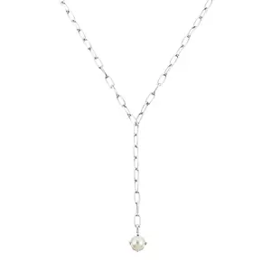Shine Bright Pearl Lariat Necklace in Silver