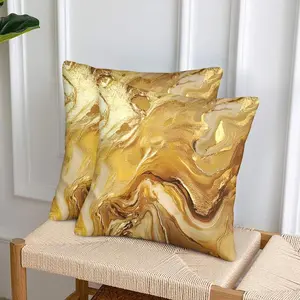 JIT 2pcs Golden, Abstract, Marble Pattern Flat Print Pillow Covers, Cute Cushion Covers, Tatami Decorative Pillow Covers, Festival Decorative Pillow Covers, Living Room Bedroom Sofa Decorative Pillow Covers, Gift for Family (Pillow Insert Not Included)