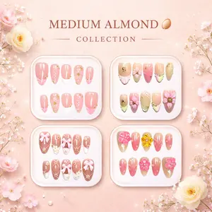 GakuNails Medium Almond Collection - 23mm Length Handmade Press On Nails with Toolkit & Reusable Design for Eco-Friendly Beauty