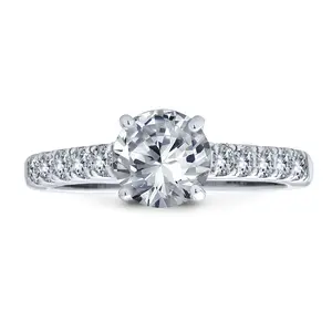 Classic 1.75CT CZ Round Solitaire Engagement Ring Cubic Zirconia Pave Band .925 Sterling Silver