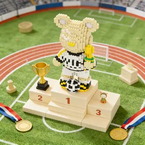 Football Champion Bear 3D Puzzle Building Blocks Decoration, Bookshelf Home Office Cabinet Decor, Party Living Room TV Stand Display