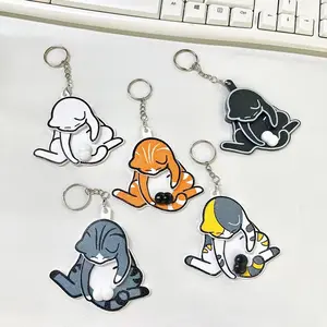 Cute Cat Prank Keychain Pendant, Charming Retractable & Rotating Design, Perfect for Backpacks & Travel Bags, Ideal Gift for Friends & Loved Ones, Keychain Series Figures