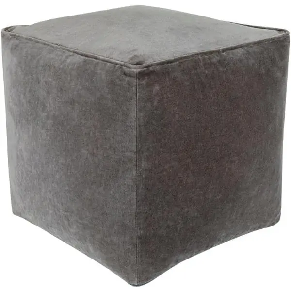 Cotton Velvet Cube Pouf, Dark Gray