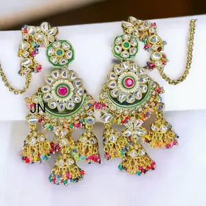 Kundan earrings with three jhumki and sahaara