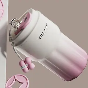 【LIVE PERKS -Peachy】GOOM 18oz Leak Proof Water Bottle with Lid and Straw, White and Pink Stainless Steel Portable Drinkware