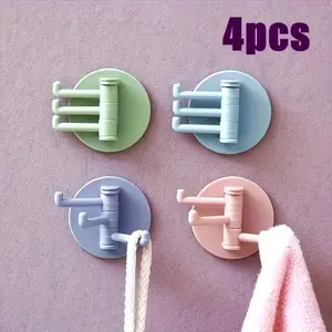 4 Sets Heavy-Duty 360° Rotatable Self-Adhesive Drill-Free Hooks, Home Organizer That Rotates - Mint Green, Sky Blue, Lavender Pink, Light White - For Kitchen, Bathroom: Towels, Keys, Tableware