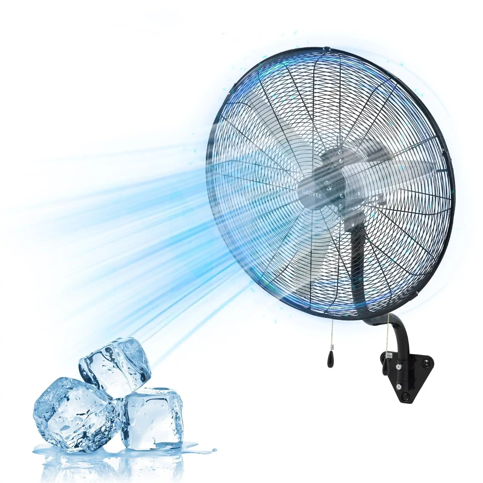 26in High-Velocity Wall Mount Fan, 4900 CFM 3-Speed Oscillating Industrial Fan with Dual Pull Cords for Garage, Workshop & Patio