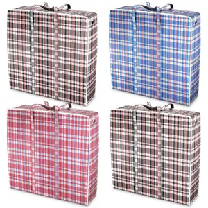 4 Pcs 13 Gallon Large Laundry Bag with Handles & Zippers, 23.6 x 23.6 x 5.9 In Plaid Travel Storage Bags, Moisture & Dirt Resistant for Clothes Holiday Travel Seasonal Moving Storage