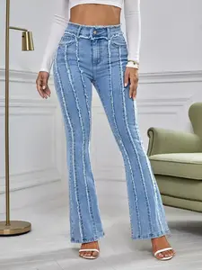 New Blue High-Waisted Fitted Jeans for Women, Womenswear Slimming Micro-Rise Elastic Denim Jeans, Versatile All-Season Casual Style