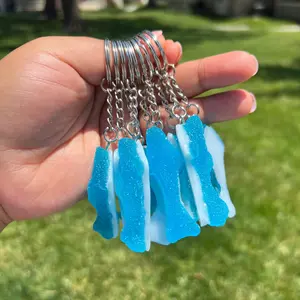 Sour Gummy Shark Keychain - Blue Gummy Shark Design on Chain - Fun and Colorful Accessory