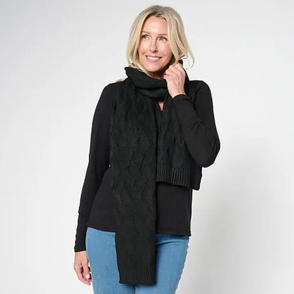 Tower Hill by Christie Brinkley Basketweave Cable Knit Scarf