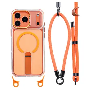MagSafe Case for iPhone 17 Pro Max 16 15 14 13 Case with Adjustable Phone Lanyard Strap, Compatible with MagSafe, Shockproof Protection, Magnetic Phone Case, Crossbody Neck Strap, Smartphone Durable Cellphone Acrylic Detachable Casing Cover Protector