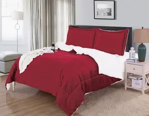 Mocassi 3-Piece Solid Sherpa Reversible Down-Alternative Comforter, Micro-Suede with Heavy Plush Hotel Premier Warmth