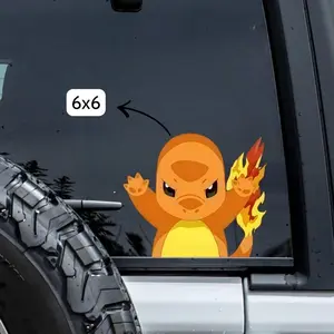 Charmander Peeker Sticker | Vinyl waterproof sticker | Gift for Game lovers, Angy Char Char Vinyl Car Window Peeker Sticker
