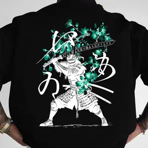 Traditional Samurai Sword T-shirt Floral Inspired Japanese Warrior Shirt 100% Cotton Crew Neck Summer Menswear