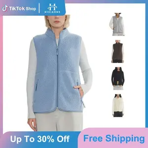 Trendy Fleece Fuzzy Vest for Women Stand Collar Sleeveless Jacket Full Zip Sherpa Outwear Gilet Warm Coat with Pocket��gift��