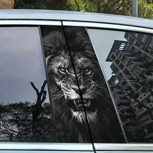 2pc Lion Creative Vinyl Sticker Car B-Pillar Protection Decal Easy Peel & Stick Sunproof Waterproof Scratch-Resistant for All Cars Vehicle Exterior Decoration