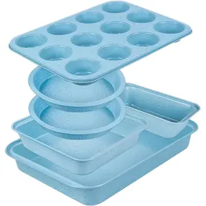 Baking Pans Set Non Stick, Bakeware Sets Stackable, Oven Safe, Steel Baking Set Supplies for  Baking, Roasting, Easy to Release, Sturdy Bake Gifts for Holiday, Blue, 6 count