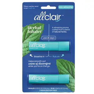 Allclair - Natural Non-Medicated Relief - Fast and Effective - Convenient and Portable - Safe for Anytime Use - Pack of 2 Inhalers