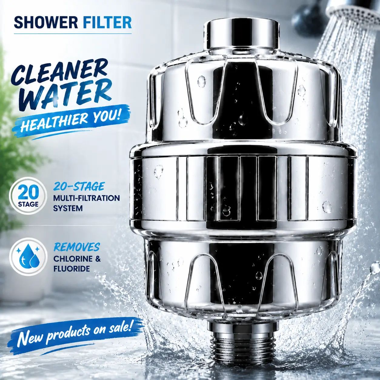 20-Stage Shower Filter – Removes Chlorine & Metals from Hard Water, Protects Skin & Hair
