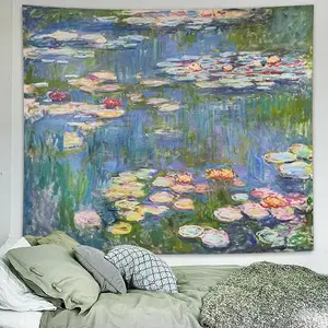 Monet Waterlily Wall Tapestry – Green Floral Nature Pond Art for Bedroom or Dorm – Small Watercolor Tapestry for Girls, Boys, Living Room Decor Decorative Gift Lightweight tapestry bedroom decorative accessories