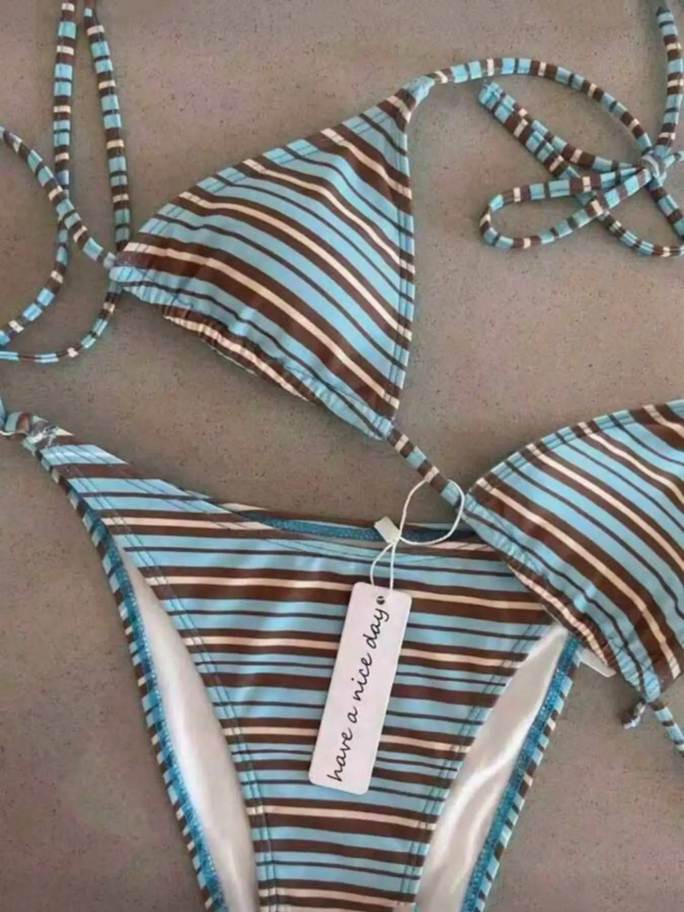 American Retro Style Striped Bikini, Triangle Cup Halter Neck Tie Beach Resort Two-Piece Set, Summer Comfortable Sexy Fitted Swimsuit, Summer Swimsuits, Bikini Beach Wear