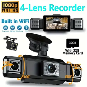 Modern Dashcam with 4 Lens,Built-in WiFi ,32GB Card Included,3.16-inch LCD Screen,Super Night Vision,Front Right Left Rear 1080p Full HD Night Vision 360-Degree Wide-Angle Recording for Vehicle Monitoring