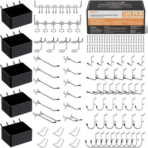 120PCS Pegboard Accessories Organizer Kit, Peg Board Hooks Assortment with Bins for Organizing Various Tools, Fit 1/8 or 1/4 inch Pegboard for Hanging Storage, Garage Wall Attachments