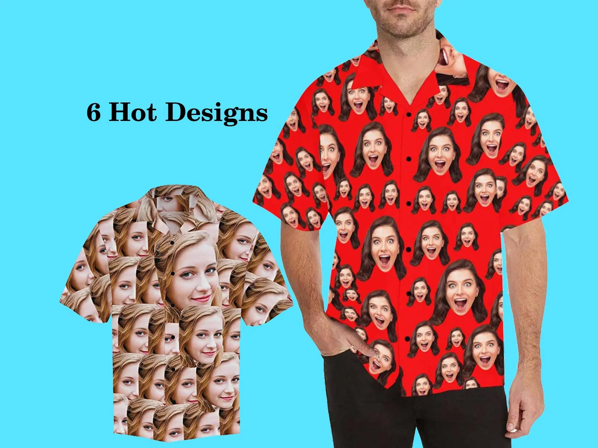 Personalized Photo Hawaiian Shirt With Face Tshirt Bachelor Party Birthday Anniversary Holiday Vacation Trip Fathers Day Gift [Send us custom text when you finish ordering]