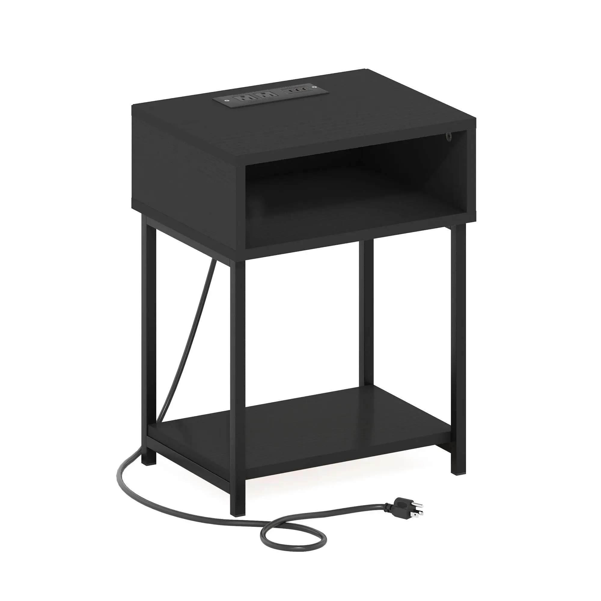 MORETTI Americano High-Quality Built-In Cuboid End Table - 3-Tier Storage, Charging Station with USB & Type-C Ports, Accessible Double-Tier Design for Bedrooms & Small Spaces, High-Quality End Tables, Built-In End Tables