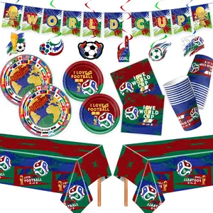 2026 World Cup Party Supplies 5Pcs Set | Soccer Themed Tableware Kit with Banner, Tablecloth, Plates, Straws & Balloons for World Cup 2026 Decorations