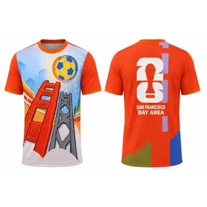 San Francisco Bay Area Soccer 3D T-shirt Golden Gate Bridge California Landmark Football Fan Shirt Orange Athletic Tee Unisex