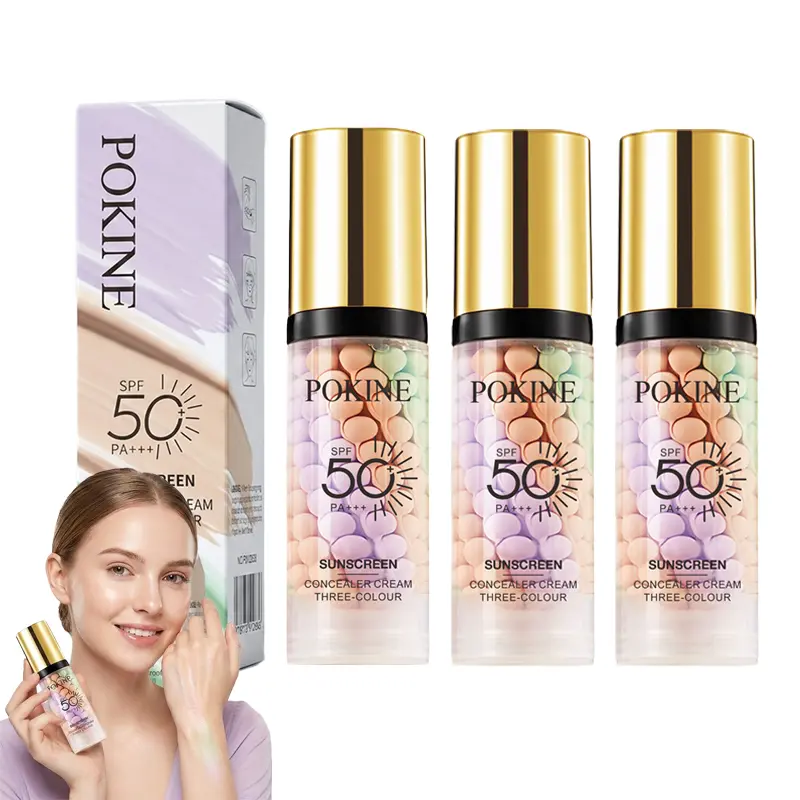 3 bottles，3-in-1 Color Correcting Facial Serum,Moisturizing Primer, SPF 50 PA++ +Brightening Primer for Even Skin Tone, OilControl & Refreshing, Purple, Pink & GreenTones