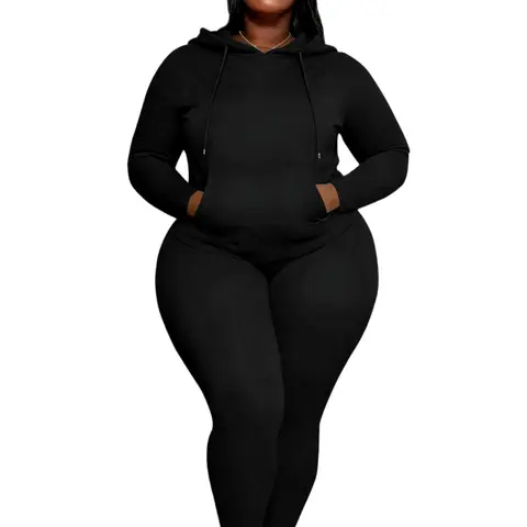【Plus Size】Women’s 2026 Plus Size 2 Piece Tracksuit Long Sleeve Hoodie with Pocket & High Waist Skinny Leggings Loungewear Set